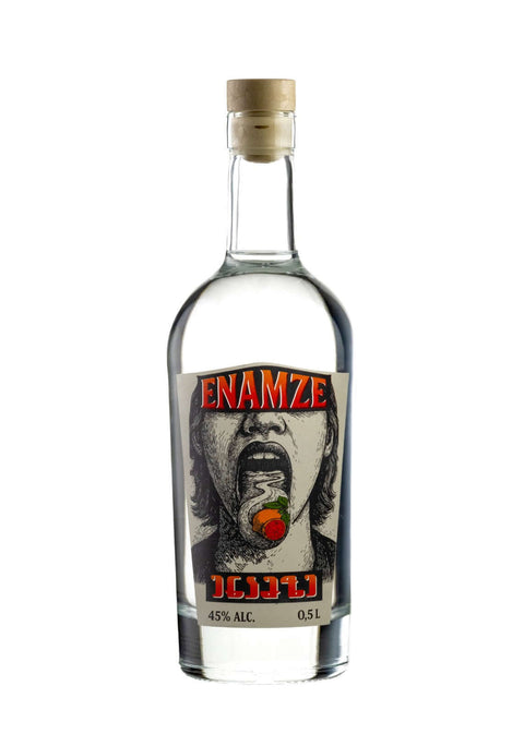 Enamze Citrus Fruit Brandy 500 ml bottle featuring bold citrus label design, 45% alcohol, crafted in Kakheti, Georgia.