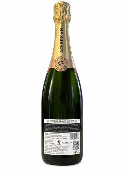 Ackerman Bulle Royale Brut Crémant de Loire bottle rear label, 750ml, 11.5% ABV