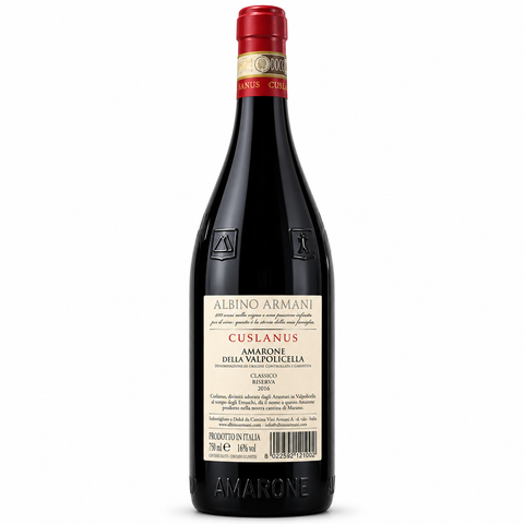 Albino Armani Cuslanus Amarone Riserva 2016 dry red wine bottle 750ml 16% from Valpolicella Classica, Veneto.