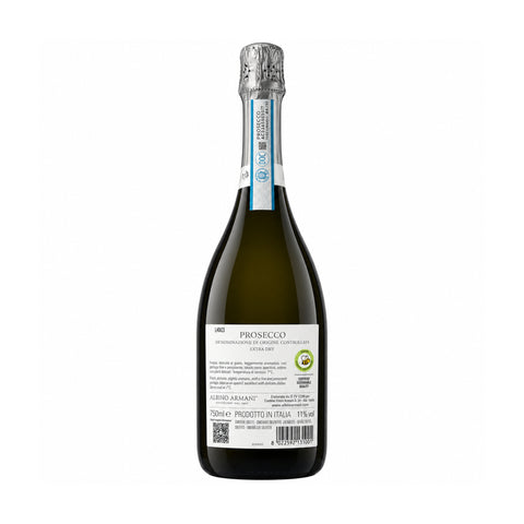 Albino Armani Prosecco DOC Extra Dry 750ml 11%, back view.