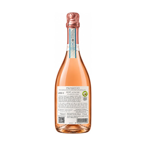 Albino Armani Prosecco Rosé Extra Dry 2023 – rear bottle view, 750ml, 11%