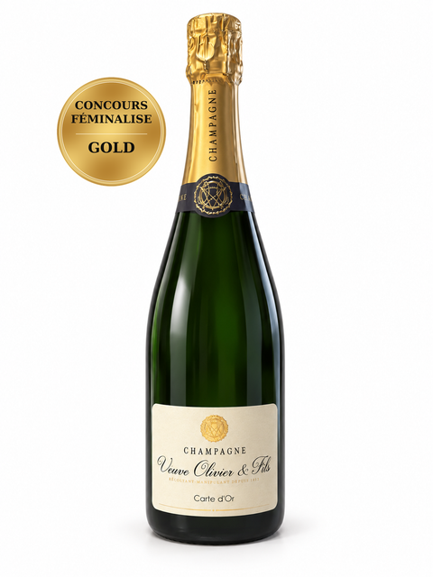 Veuve Olivier & Fils Carte dOr Brut Champagne 750ml 12%; front bottle with Gold · Concours Féminalise medal badge.