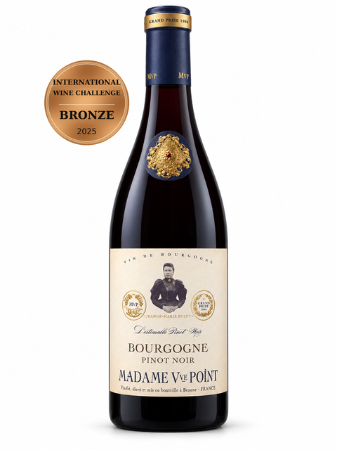 Madame Vve Point Bourgogne Pinot Noir 2023 Dry Red Wine 750ml 13%; front bottle with Bronze · International Wine Challenge · 2025 medal badge.