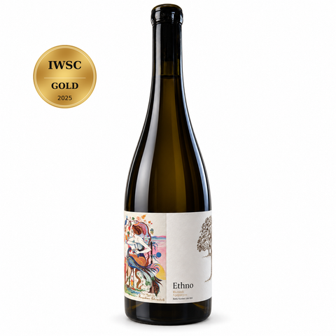 Ethno Rkatsiteli Qvevri Amber Wine 2022 750ml 12.5% (Georgia); front bottle with Gold · IWSC · 2025 medal badge.
