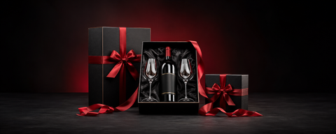 Premium alcohol gift boxes with wine and glasses