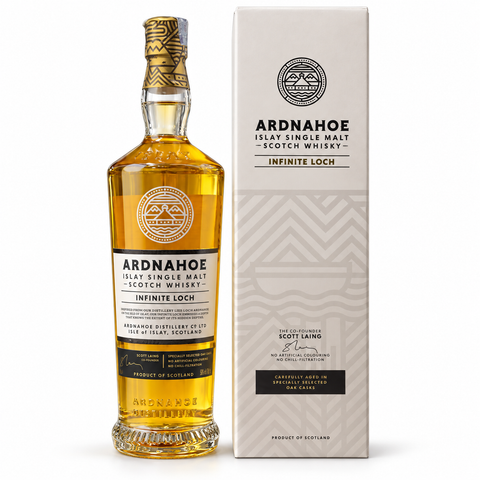 Ardnahoe Infinite Loch Single Malt Scotch Whisky 700ml bottle and box, Islay single malt, 50% ABV, gift-boxed packaging.