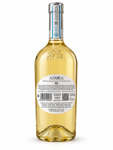 Astoria Alisia Pinot Grigio 2024 back bottle, 750ml 12.5%, white background