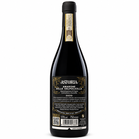 Astoria Amarone DOCG 2020 Dry Red Wine 750ml bottle with label, Italian wine, 15% alcohol, deep garnet color