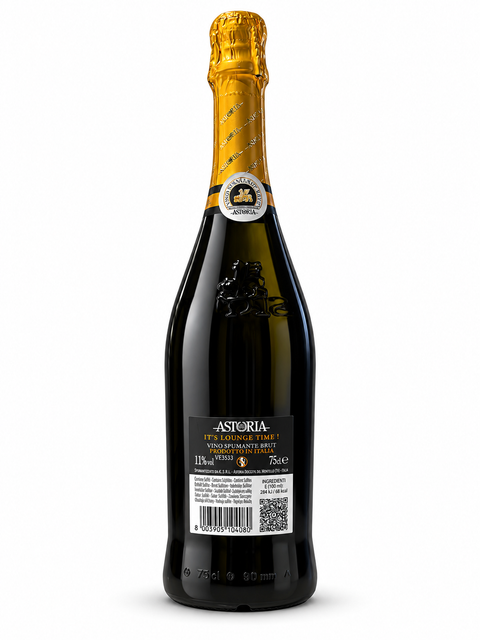 Astoria Cuvee Lounge Brut Sparkling Wine 750ml bottle with gold foil, ideal for aperitifs and toasts, Italian dry style bubbly.