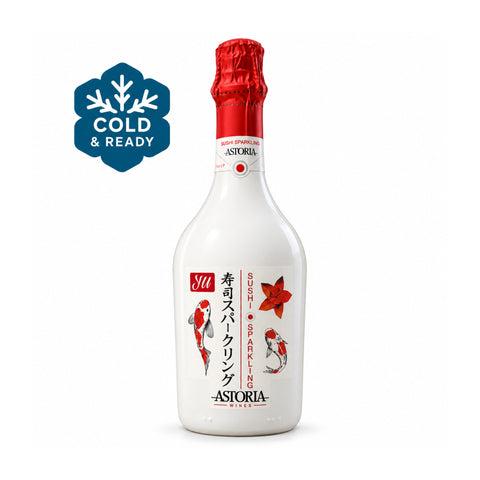Astoria Yu Sushi Sparkling Brut 750ml 11% front on white, COLD & READY