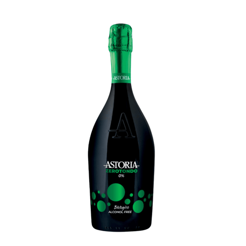 Astoria Zerotondo Alcohol-Free Sparkling Wine 750ml bottle from Italy, featuring a green label and sleek dark bottle.