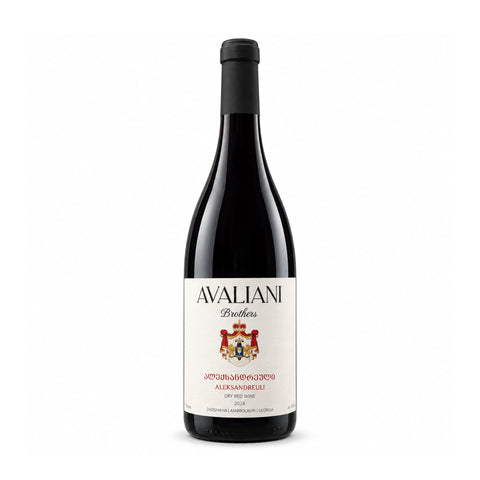 Avaliani Brothers Aleksandreuli 2024 dry red wine 750ml 14%, front bottle | ავალიანი ძმები ალექსანდრეული 2024 მშრალი წითელი ღვინო 750მლ 14%, წინა ხედი