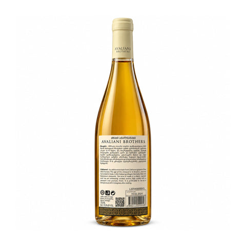 Avaliani Brothers Chkhaveri dry white 2023, 750ml, 13%, back view | ძმები ავალიანები ჩხავერი თეთრი მშრალი 2023, 750 მლ, 13%, უკანა ხედი