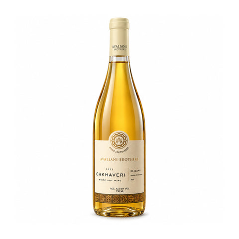 Avaliani Brothers Chkhaveri dry white 2023, 750ml, 13%, front view | ძმები ავალიანები ჩხავერი თეთრი მშრალი 2023, 750 მლ, 13%, წინა ხედი