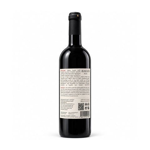 Avaliani Brothers Ojaleshi 2024 dry red wine, 750ml 12.5%, back label | ავალიანი ძმები ოჯალეში 2024 მშრალი წითელი ღვინო, 750მლ 12.5%, უკანა ეტიკეტი