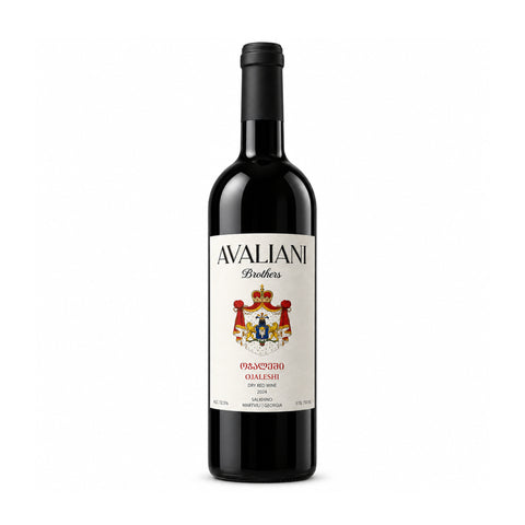 Avaliani Brothers Ojaleshi 2024 dry red wine, 750ml 12.5%, front bottle | ავალიანი ძმები ოჯალეში 2024 მშრალი წითელი ღვინო, 750მლ 12.5%, ბოთლის წინა ხედი
