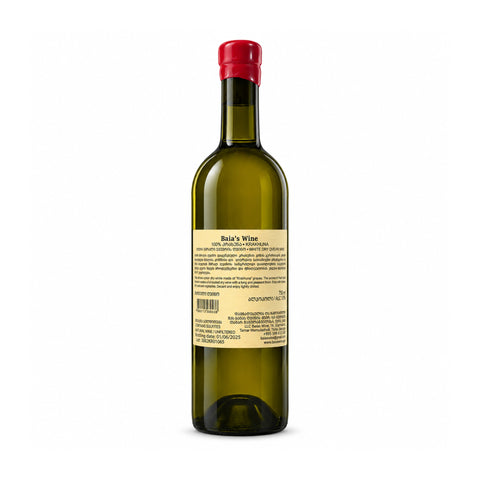 Baia's Wine Krakhuna 2024 dry white qvevri wine 750ml 13%, back — ბაიას ღვინო კრახუნა 2024, უკანა ეტიკეტი