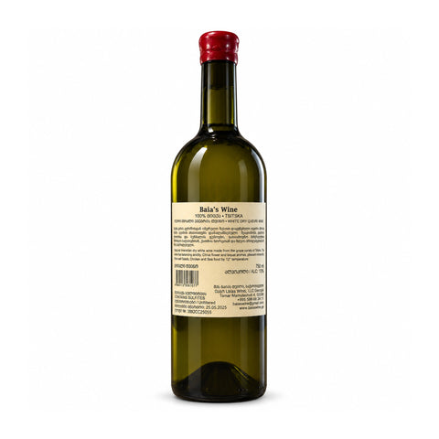 Baia's Wine Tsitska 2024 dry white qvevri wine 750ml 13% — back label