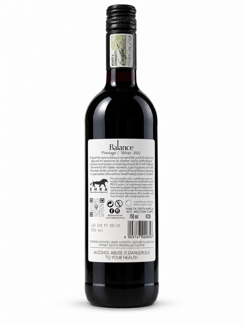 Balance Pinotage Shiraz 2022 Red Wine 750ml bottle from South Africa's Western Cape with 13% alcohol content