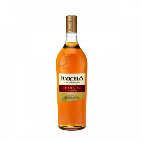 Bottle of Barcelo Dorado Anejo Rum 1L, 37.5% from Dominican Republic with amber color and elegant label