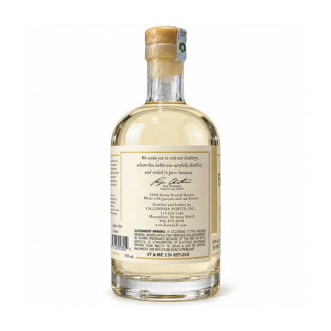 Barr Hill Raw Honey Craft Gin 750ml bottle with label description, showcasing distilled gin with wild juniper and raw honey.