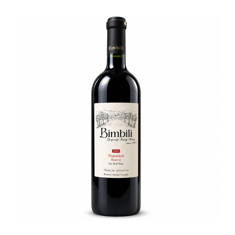 Bimbili Mujuretuli Reserve 2020 dry red wine 750ml 14.5%, front / ბიმბილი მუჯურეთული რეზერვი 2020 წითელი მშრალი ღვინო 750მლ 14.5%, წინა მხარე