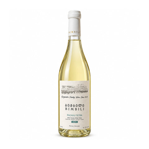 Bimbili Rachuli Tetra semi-sweet white wine 2021, 750ml, 12%, front / ბიმბილი რაჭული თეთრა 2021, ნახევრად ტკბილი თეთრი ღვინო, წინა მხარე
