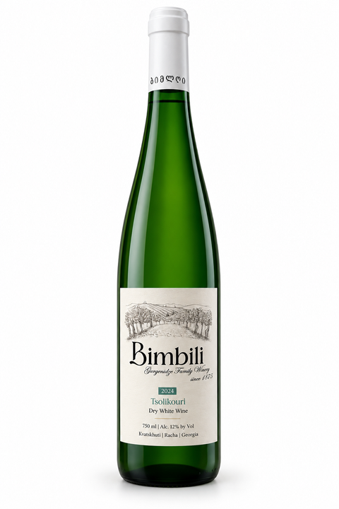 Bimbili Tsolikouri 2024 dry white wine 750ml 12% front bottle on white background