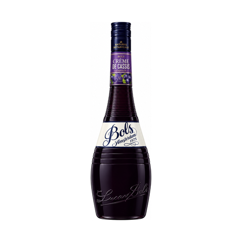 Bols Creme de Cassis Liqueur bottle, 700ml, 17% alcohol, featuring a deep purple hue, from the Netherlands, ideal for cocktails.