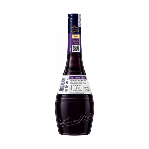 Bottle of Bols Creme de Cassis Liqueur 700ml with 17% alcohol, featuring a deep purple color and blackcurrant flavor.