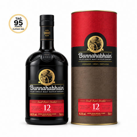 Bunnahabhain 12 Year Old 700ml 46.3% bottle and gift tube — TAG Global Spirits Awards 2024 Platinum 95 points