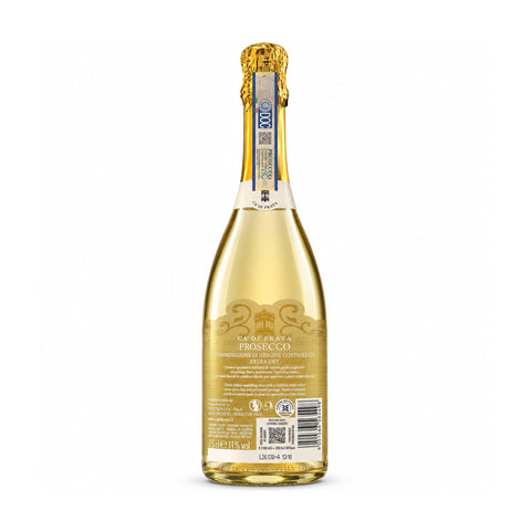 Ca di Prata Prosecco DOC Extra Dry Sparkling Wine 750ml bottle with ornate label and fine bubbles