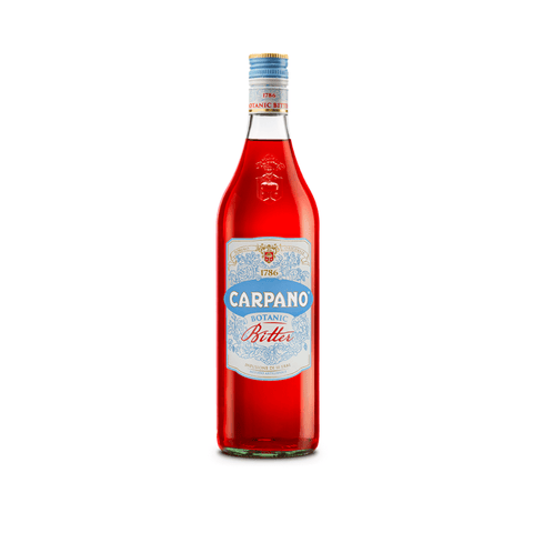 Carpano Botanic Bitter 1L bottle, Italian aperitif with 25% ABV, crafted from 40 botanicals for complex flavor and balance.