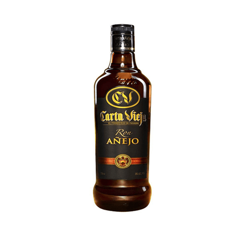 Carta Vieja Anejo Rum 1L bottle with 38% alcohol from Panama, featuring a dark label and elegant design.
