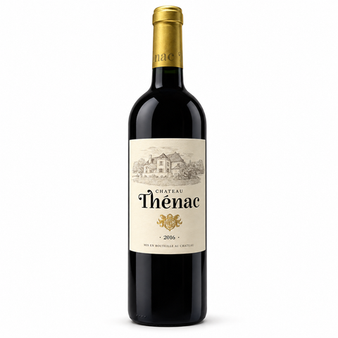 Chateau Thenac Merlot 2016 dry red wine bottle, 750ml, 14.5% alcohol content from Bergerac, France.