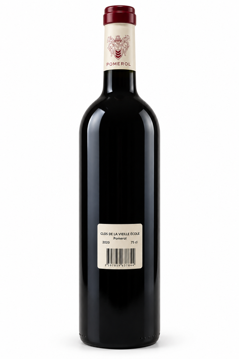 Clos Vieille Ecole Merlot 2020 Pomerol Dry Red Wine bottle with heraldic label (750ml, 14% alcohol).