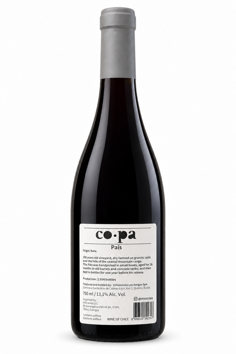 CoPa País 2019 Itata Chile 750ml back label on white