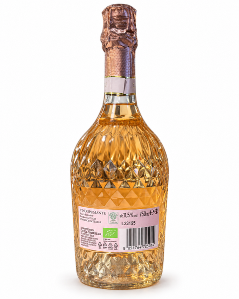 Corvezzo Diamas Cuvee Rose Extra Dry sparkling Wine 750ml bottle showcasing organic and vegan certification with 11.5% ABV.
