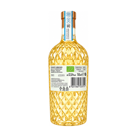 Corvezzo Pinot Grigio 2021 organic white wine bottle 750ml, 12% alcohol, Italian Delle Venezie DOC, Family Collection label.