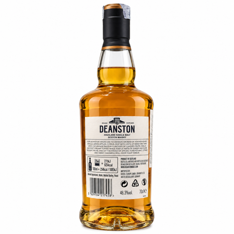 Deanston Virgin Oak Single Malt Scotch 700ml bottle showcasing label and alcohol content