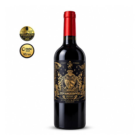 Dekanozishvili Appassimento Reserve 2017 dry red wine, front, VINARIUM 2025 Great Gold and IWSC 93/100 | დეკანოზიშვილის აპასიმენტო რეზერვი 2017, წინა მხარე, დიდი ოქრო და 93/100