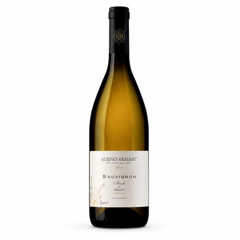 Bottle of Albino Armani Sauvignon Superiore Friuli Grave white wine from Italy.