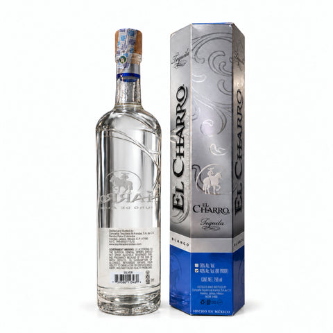 El Charro Silver Premium Tequila 750 ml 40%, rear bottle and gift box, barcode 759380113489 | El Charro Silver Premium ტეკილა 750 მლ 40%, ბოთლისა და ყუთის უკანა მხარე, ბარკოდი 759380113489