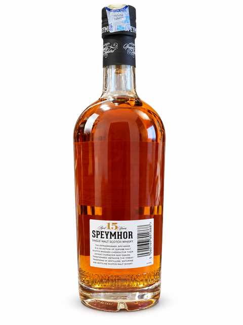 Speymhor 15 Year Old Single Malt Scotch Whisky rear bottle on white background