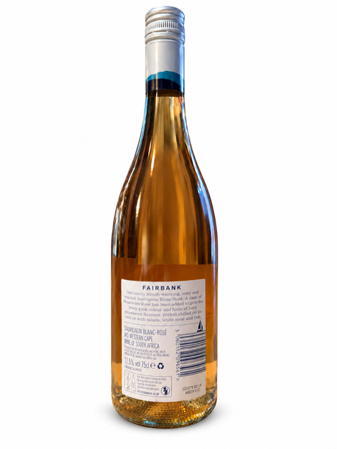 Fairbank Sauvignon Blanc Rose Dry Wine 2021 750ml bottle with rear label, 12.5% alcohol, South African rosé wine from Western Cape.