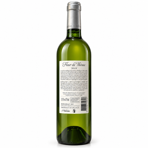 Fleur de Thenac Sauvignon Blanc 2019 dry white wine bottle, 750ml, 13.5% alcohol, Château Thénac, Bergerac, France.