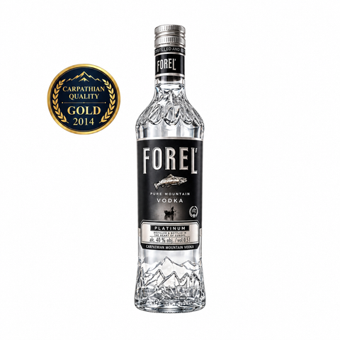 Forel Platinum vodka 500ml 40%, front with Carpathian Quality Gold 2014 award | Forel Platinum არაყი, წინა მხარე