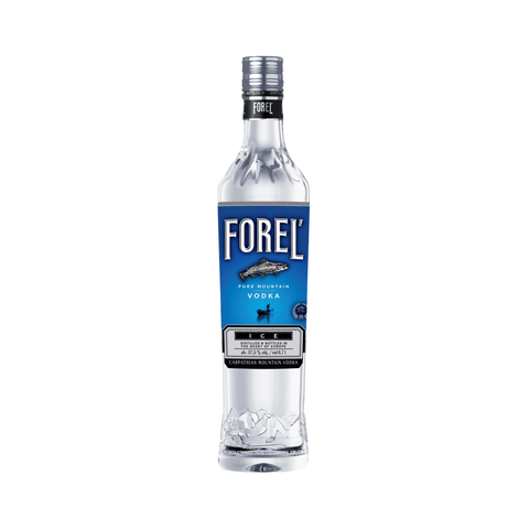 Forel Ice Vodka 500 ml bottle with Carpathian mountain pure water, 37.5% alcohol content, crisp and refreshing taste.