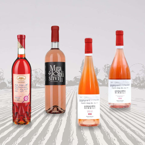 Georgian Rose Wine Collection featuring Mgaloblishvili Tavkveri, Bimbili Orbeluri, Bimbili Aleksandreuli, Tchotiashvili Montepulciano.