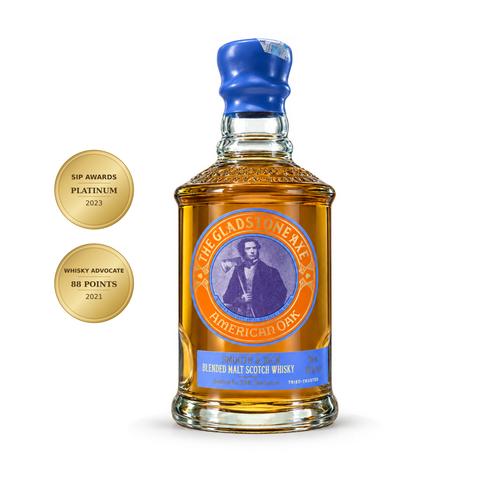 The Gladstone Axe American Oak Blended Malt Whisky 750ml bottle with awards